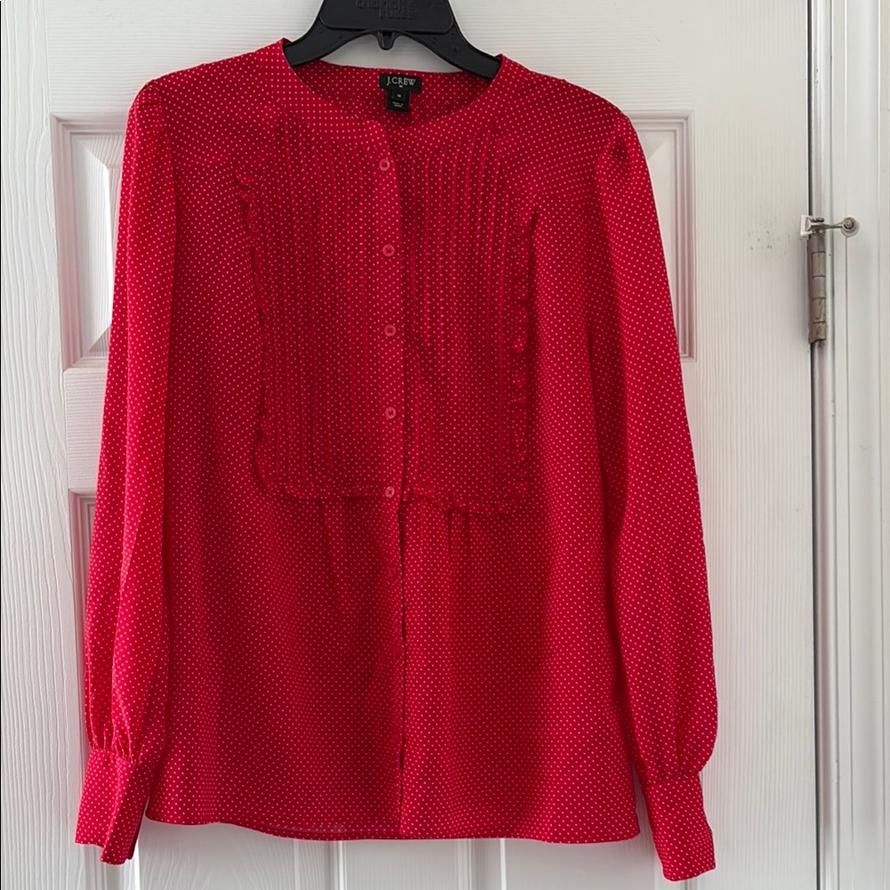 Galentine’s J. Crew Red White Polka Dot Tuxedo Bib Top Size 10 EUC Classic